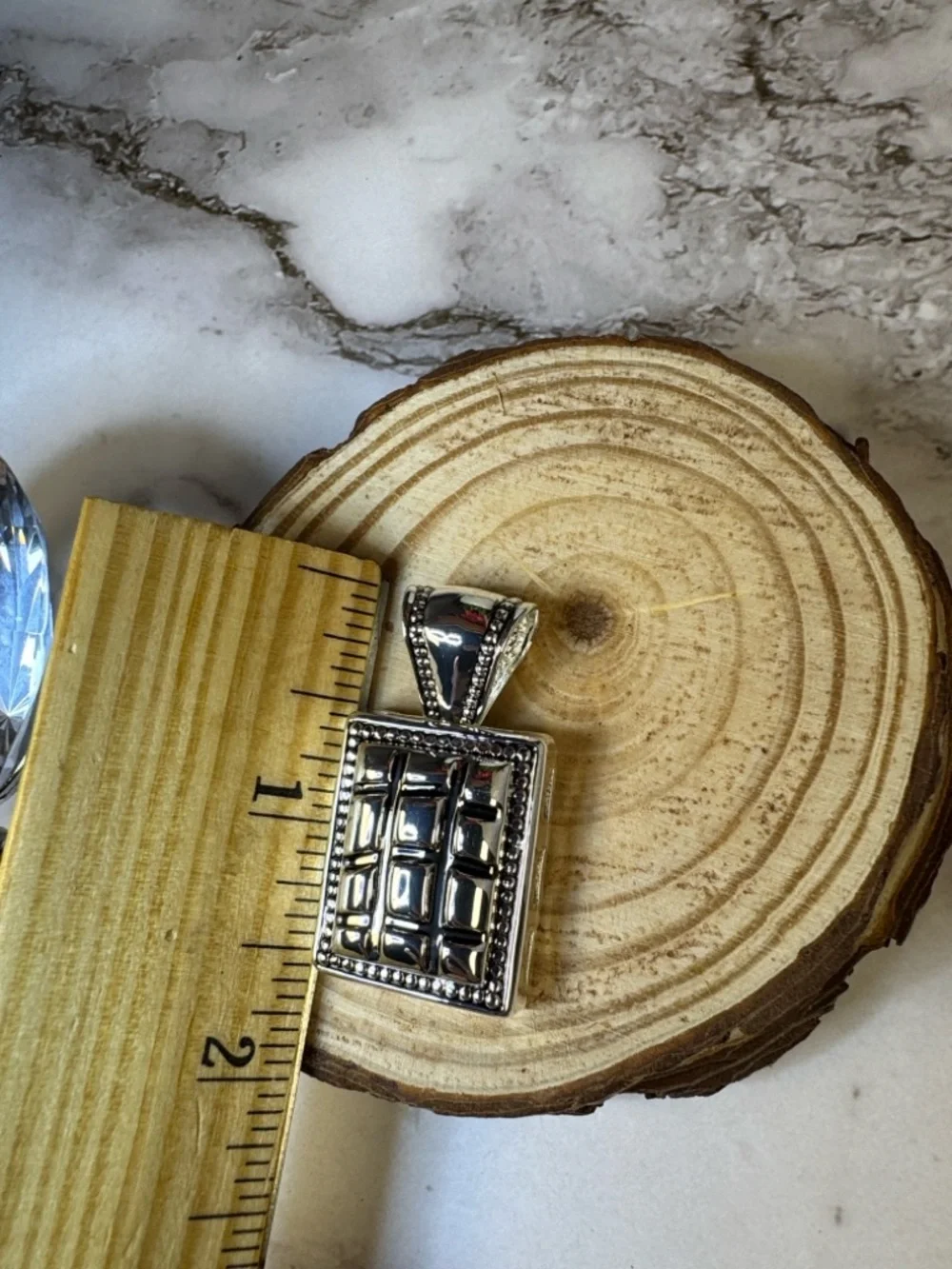 Silver Rectangular Grid Pendant - - Picture 3 of 3